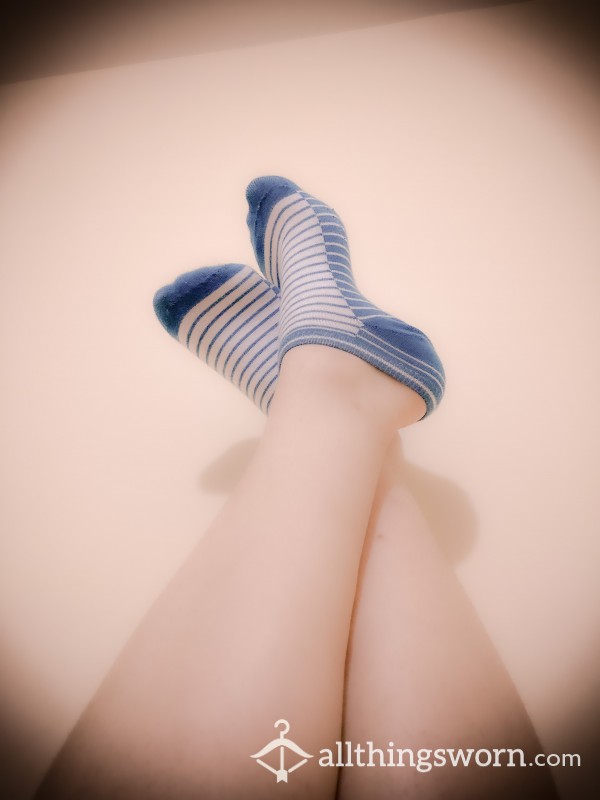 Blue White Striped Ankle Socks