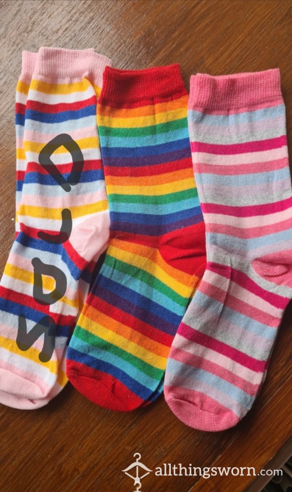 Bright Stripes Short Socks. Choose Which One You Love And I Will Wear For 1 Week For You X Proof Pics Daily.