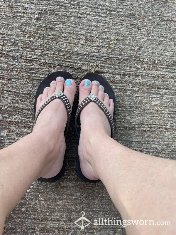 Smelly Brown Diamond Rhinestone, Wedge Flip-flop Sandals