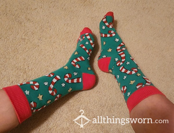 Christmas Holiday Candy Cane Cotton Crew Socks! 48 Hr Wear! Shipping Included!