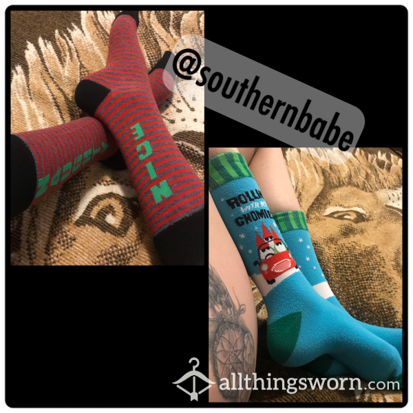 Christmas Socks 🎁 Naughty Or Nice & Rollin’ With My Gnomies - 3 Days Worn When Ordered