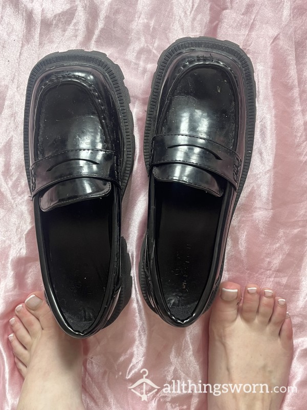 Chunky Sole Black Vegan Leather Loafers 🖤