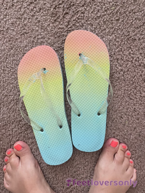 Colorful Flip-flops Well Worn Sz 8