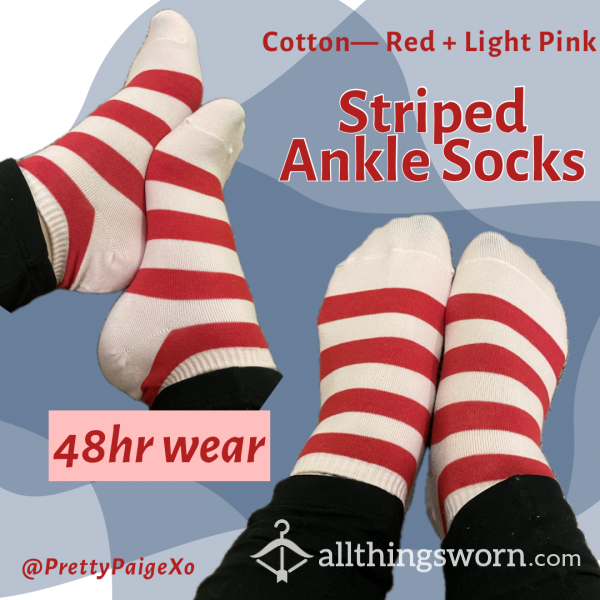 Cotton Ankle Socks 👣 Pink & Red Stripes ❤️🩷 Valentine’s Day 🫶🏼 48hr Wear 😘
