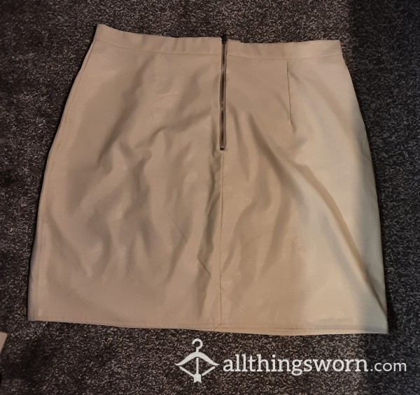 Cream Leather Look Skirt