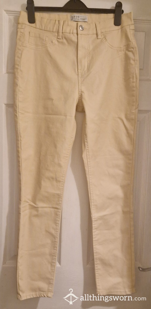 Cream Leather/wet Look Trousers