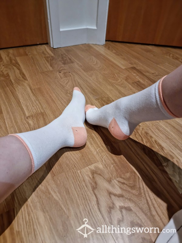 🤍🧡 Crew Socks White And Orange | Cheesy Vinegary Scent | 3 Day Wear | Free UK P&P | Add-ons Available