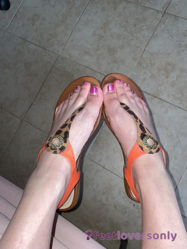 Cute Animal Print/orange Sandals, Smelly, Stinky Dirty, Worn In