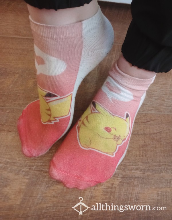 Cute Pink Pikachu Eating Cookie Socks