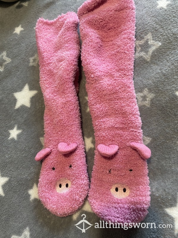 Cute Pink Puffy Fluffy Slipper Socks 🐷 🧦