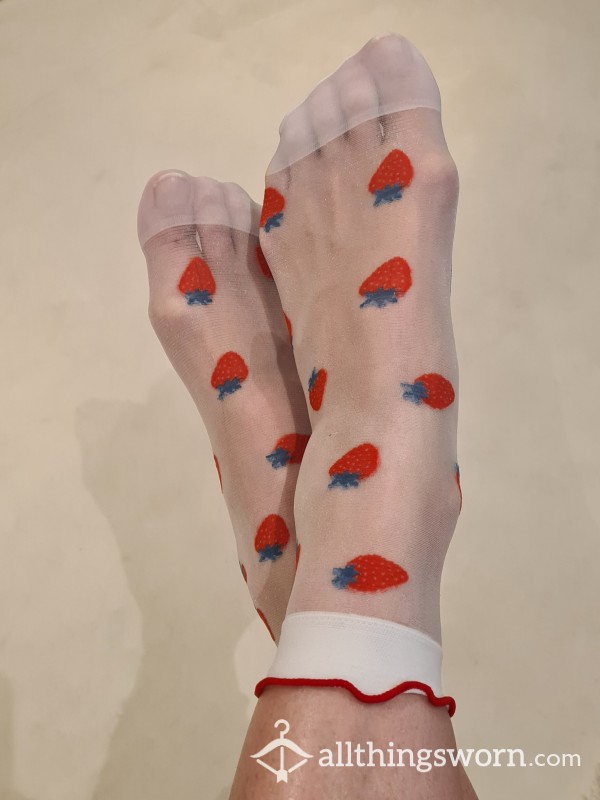 Cute Sheer Strawberry Ankle Pop Sock Tights