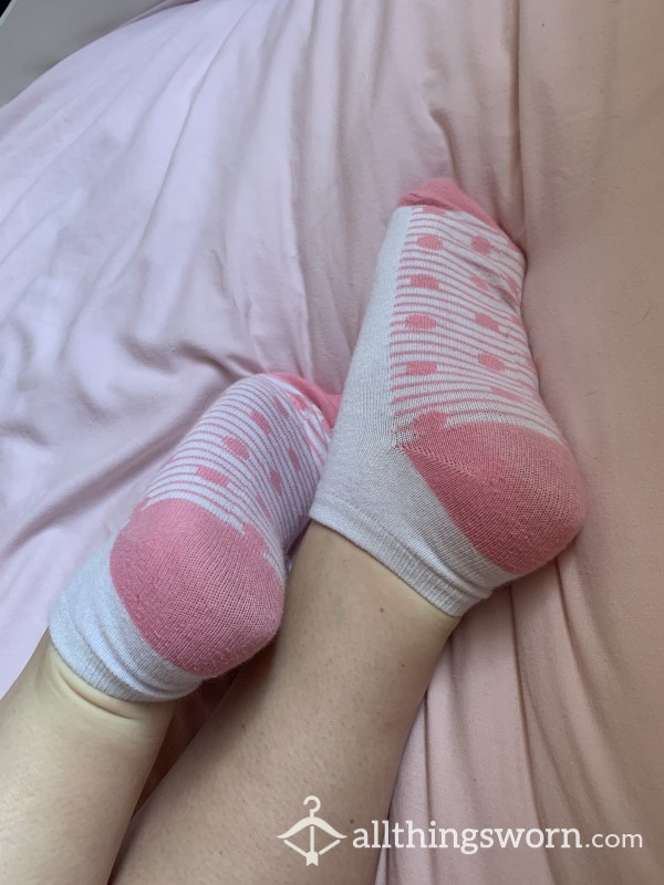 Cute Trainer/ankle Socks. Pink, White & Patterned