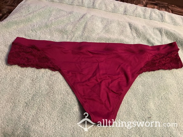 DARK RED LACE BAND THONG- WORN OR CLEAN