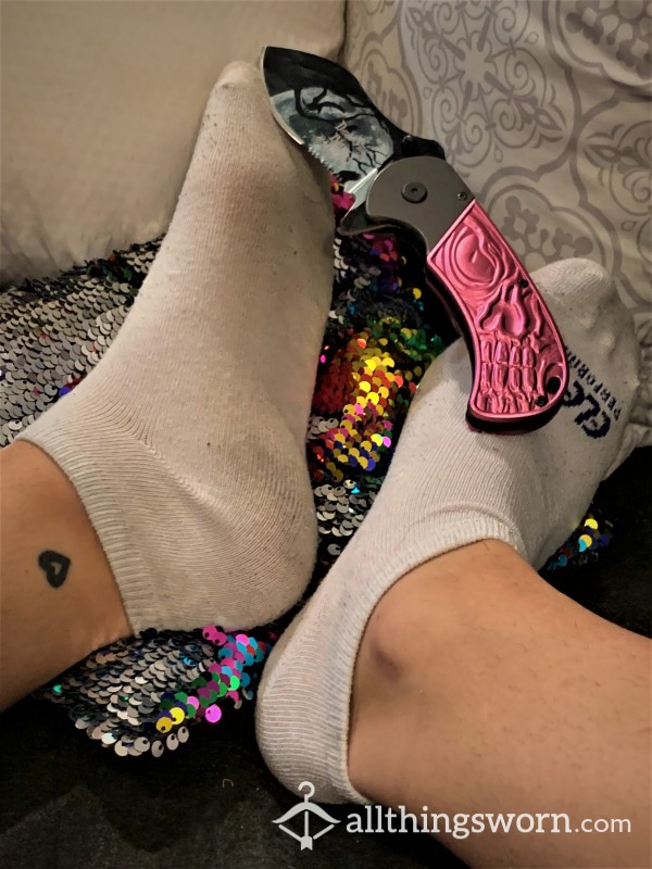 Dark Side Of The Moon - Once White Ankle Running Socks - $10 For 24/hr Wear $5/day For Additional Wear Plus FREE ADD ON & FREE EXCLUSIVE PICTURE