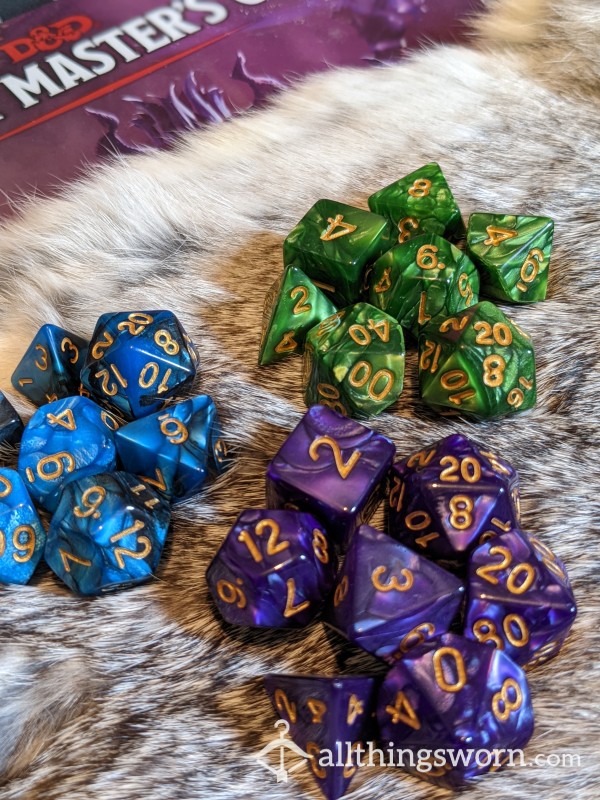 D&D Dice Set - Coated With My Own Special Luck Potion Just For You! Includes Dice, Pencils, MTG Counters, And A Bag For Storage.