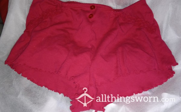 Deep Red,  Cotton Loose-fitting Panties With Ruffled Leg Openings, Size Medium