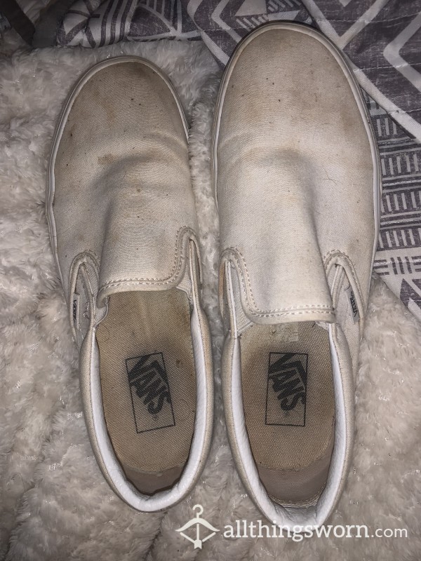 Dirty And Worn Out White Vans Size 10