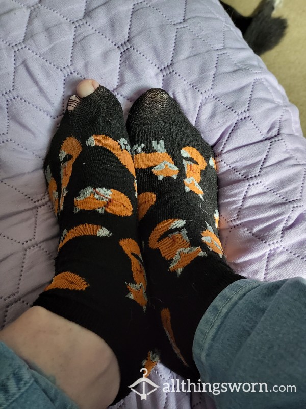 Dirty Black Fox Socks With Holes