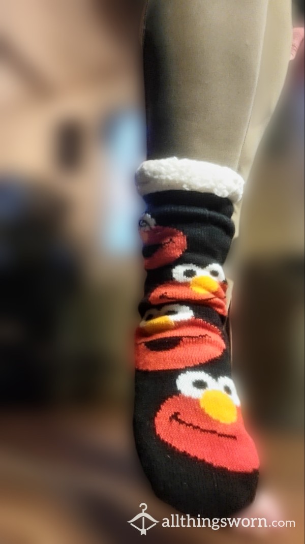 Elmo Fleece Slipper Socks! 3 Day Wear Extra Sweaty Feet In Fleece 💦