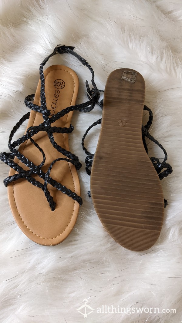 Esmara Black Plaited Toe Post Sandals UK Size 7.5