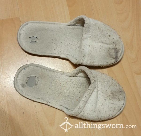 Extremely Used, Smelly And Dirty White Slippers