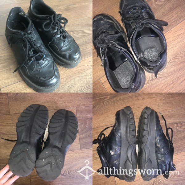 Extremely Well Worn Black Trainers
