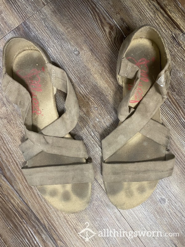 Extremely Worn Sandals With Toe And Foot Imprints