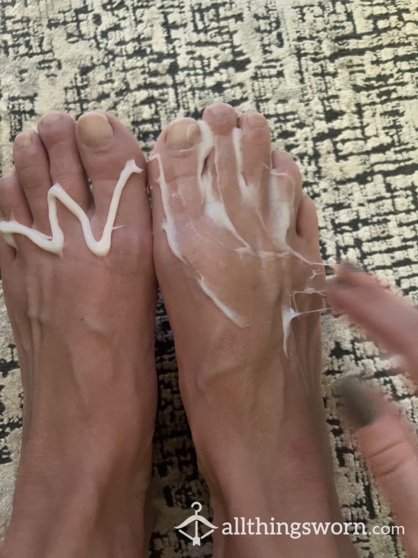 Feet In A Bubble Bath, Covered In Shower Gel And Then Rubbed With Lotion