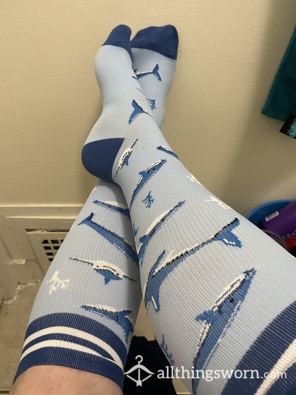 Ferocious Socks!!  Super Soft And Comfy (best I Own!) Compression Socks!  Upper Calf And Knee Level, Reinforced Soft Toe And Heel, Cute Design!  Xx