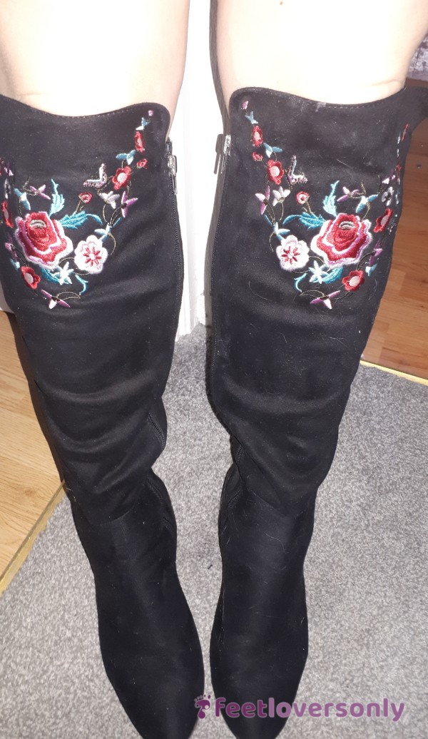 FILTHY! Over The Knee Black Boots.. Worn With No Socks... DM FOR INFO ON WHAT I WAS DOING IN THEM