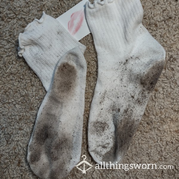 Filthy, Sweaty, And Dirty Frilly White Socks Turned Brown