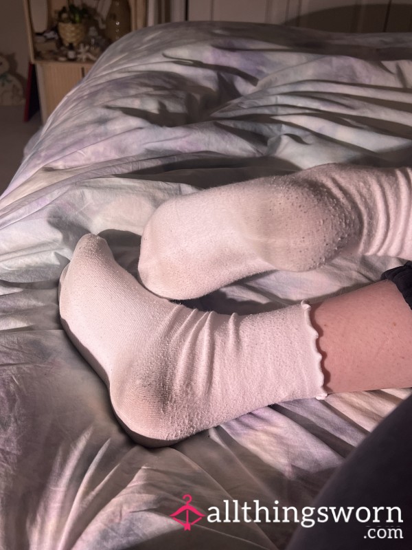 Filthy Worn White Socks. Redhead Gym Enthusiast With Beautiful Small Feet
