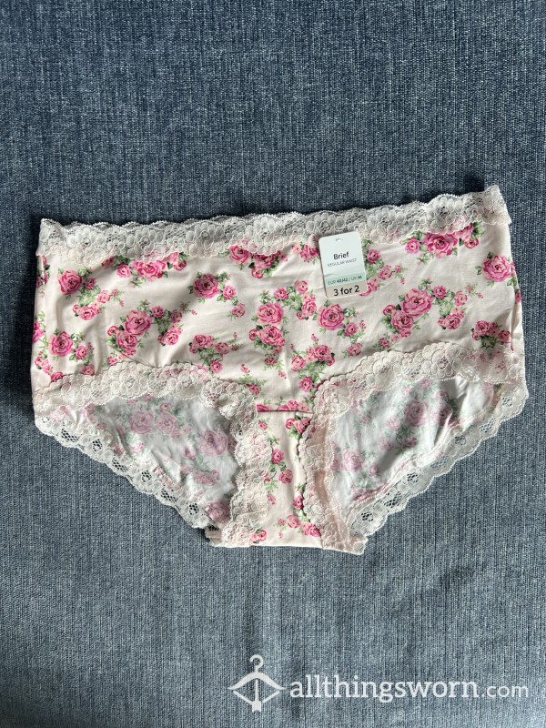 Floral Design, Lace And Wide Cotton Gusset.