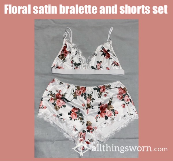 *reduced* Floral Satin Bralette And Shorts Set💐