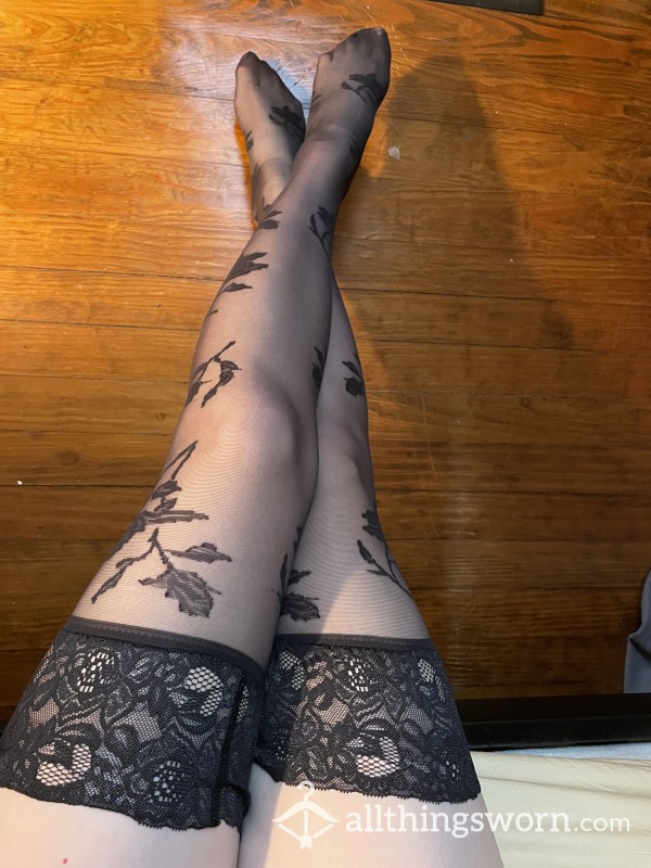 Floral Thigh High Nylons