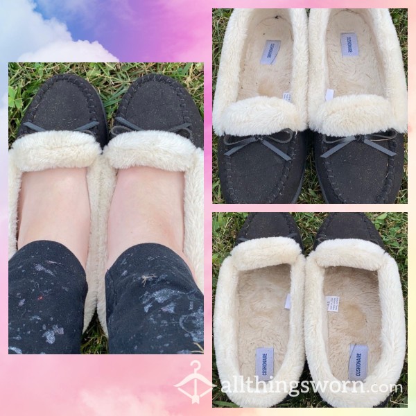 Fluffy Well Worn And Sweaty Moccasin Slippers