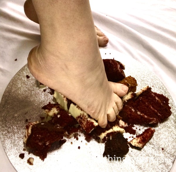 Foot Cake Crushing Pics. Watch Me Crush This Red Velvet Cake To Mush!