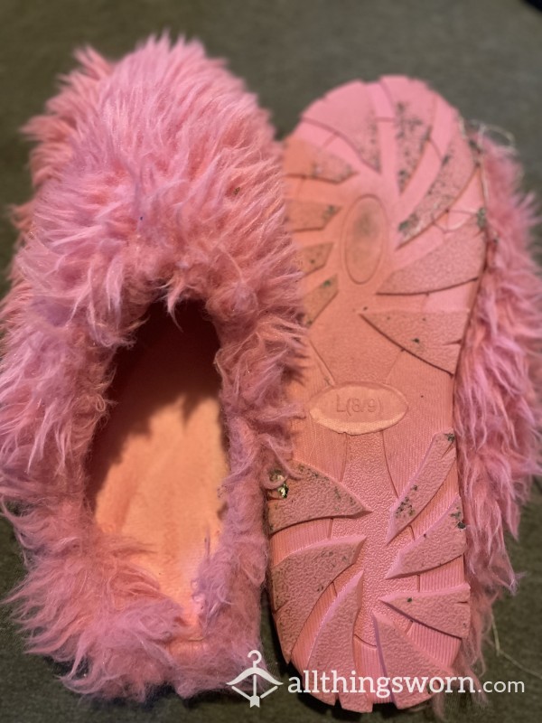 Furry Pink Princess Slippers