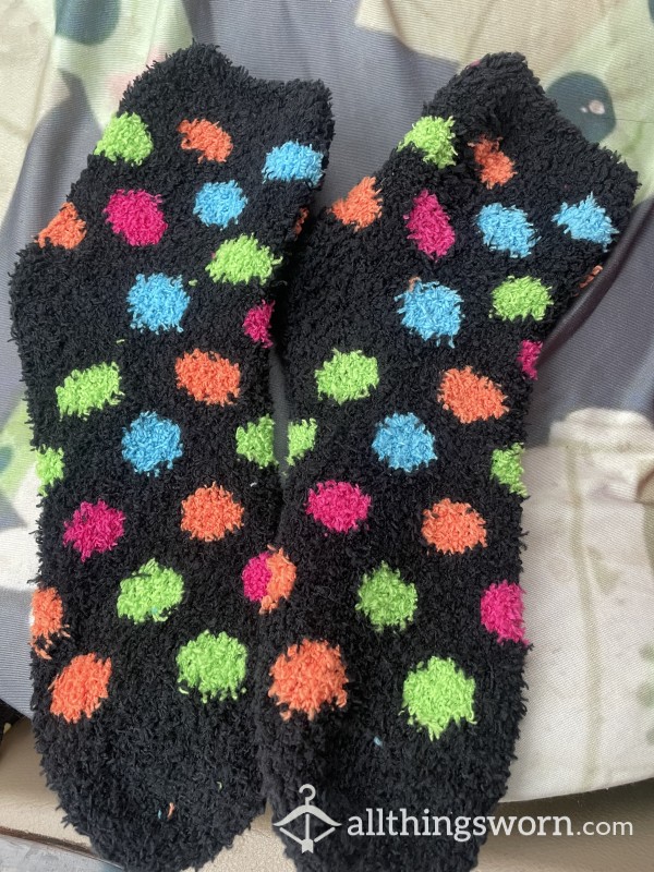Fuzzy Black Poke A Dot Socks