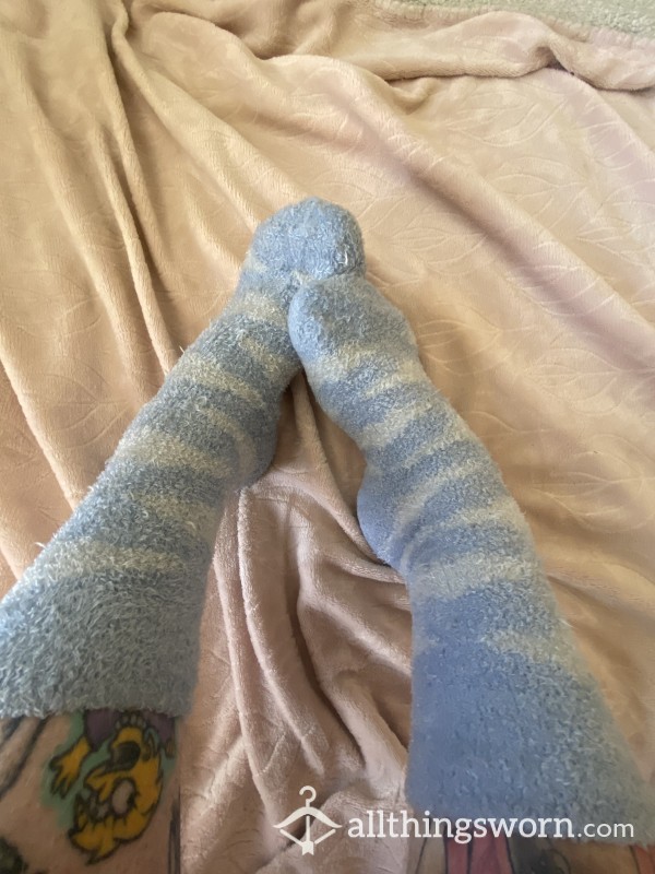 Fuzzy Light Blue Socks (well Worn)
