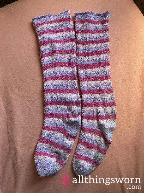 Fuzzy Pink Purple Striped Socks