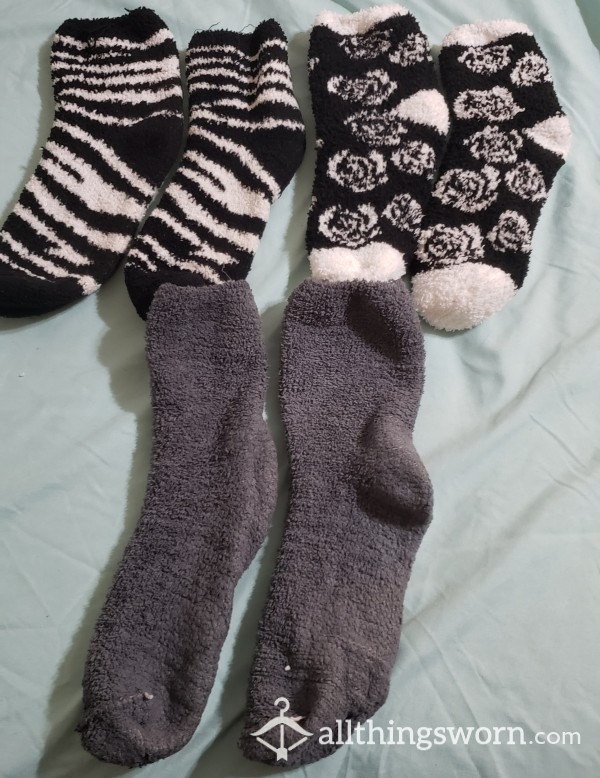 Fuzzy Sock (Grey, Black And White Zebra Striped, Black And White Roses)