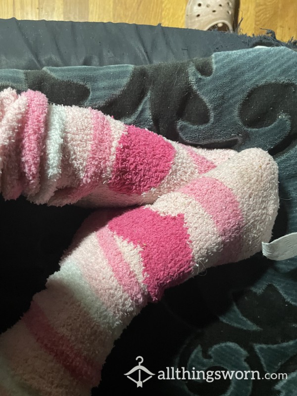 Stinky & Smelly Fuzzy Pink Heart & Stripe Socks