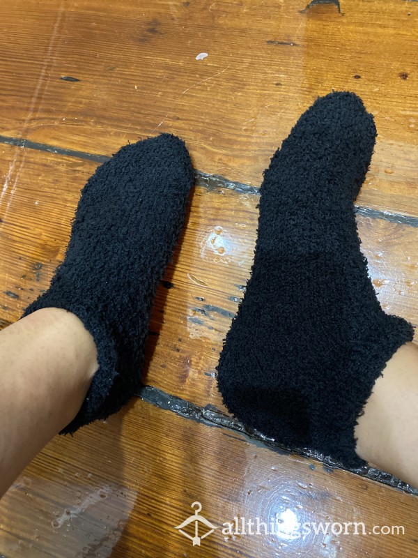 Made To Order Fuzzy, Sweaty Black Socks (worn Around House)