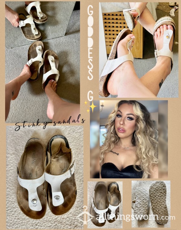 Goddess Stinky Sweaty “Birkenstock Style” White Dirty Sandals UK5