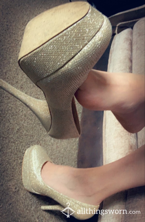 Gold Glittery Worn Heels