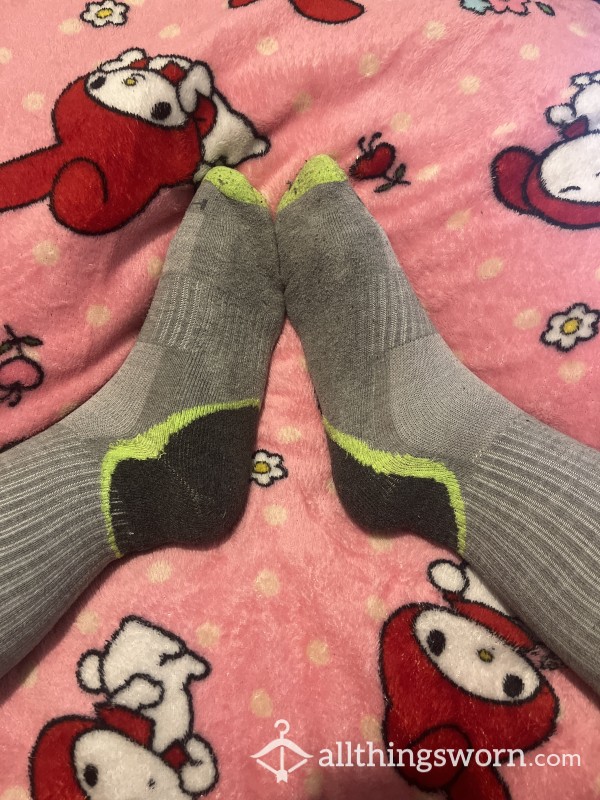 Gray And Neon Green Athletic Socks