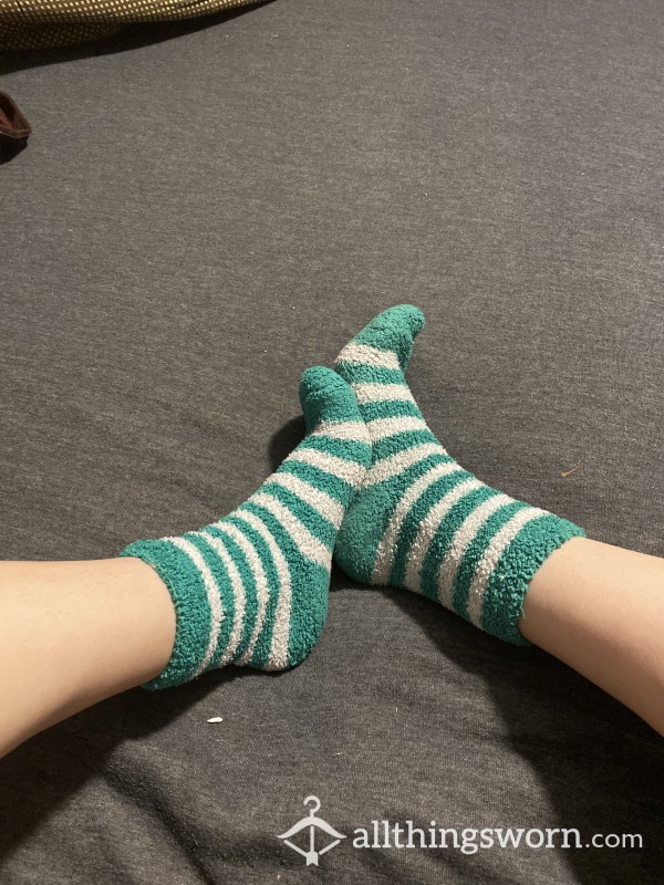 Green Striped Fluffy Socks