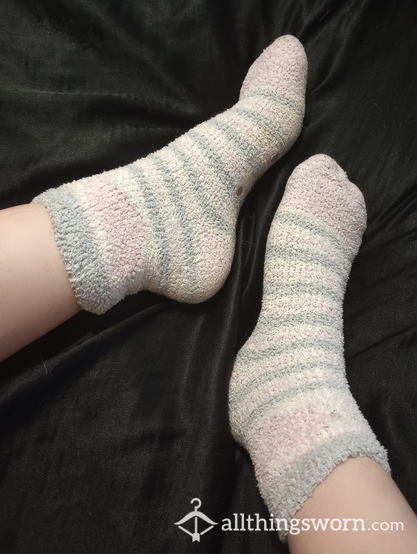 Grey And White Fuzzy Socks With Heart