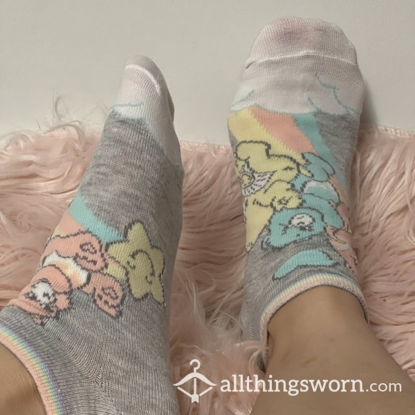 Grey Gray Colorful Care Bears Ankle Socks